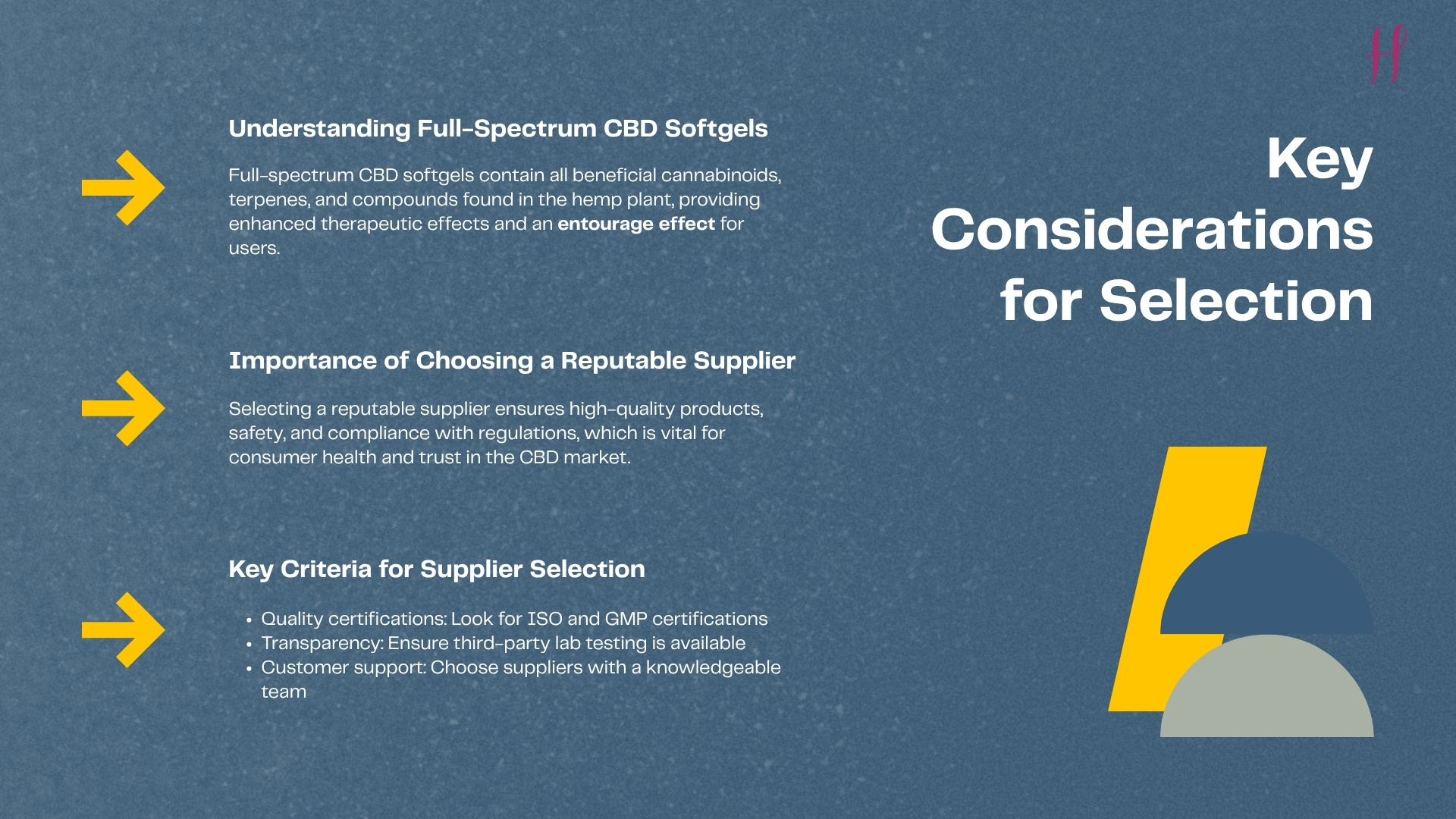 Key consideration for selection
